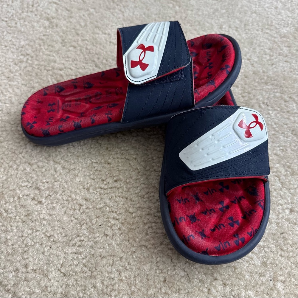 Under Armour Kids Slide Sandals - Navy and Red